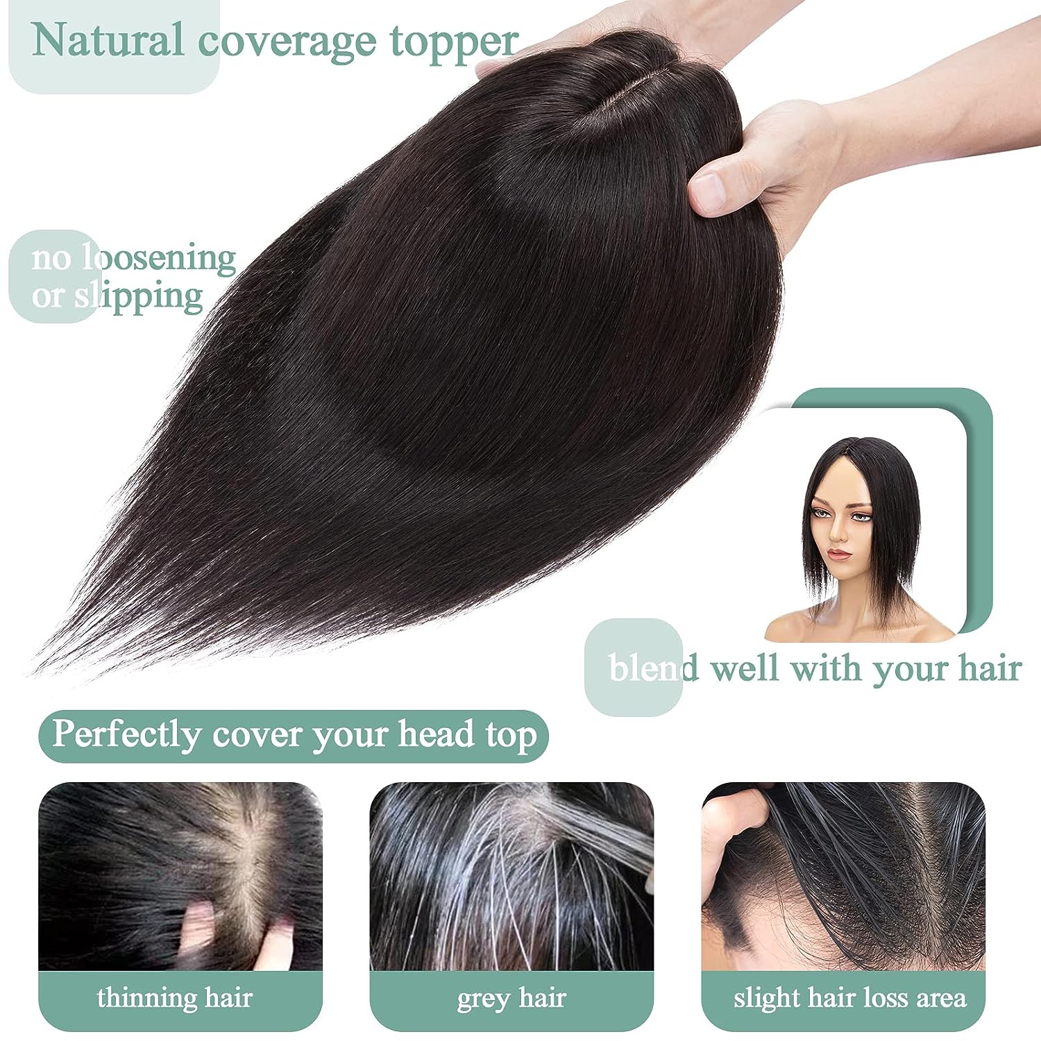 Topper de cabello humano liso  - Phone Accessories On Top reseña y precio